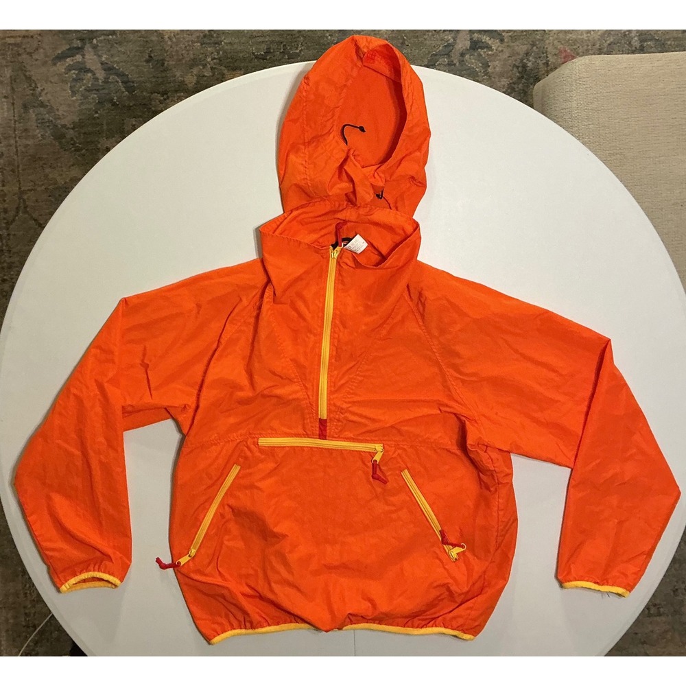 VTG‎ Mens Orange Neon Nylon Anorak Hooded Rainjacket Windbreaker L